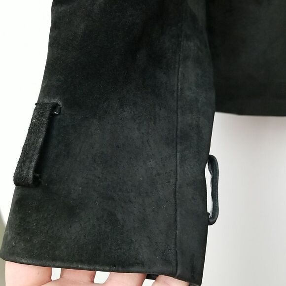 New Look Jacket Womens Size12 Vintage Edition Black Real Suede Front Button Up - Picture 5 of 12